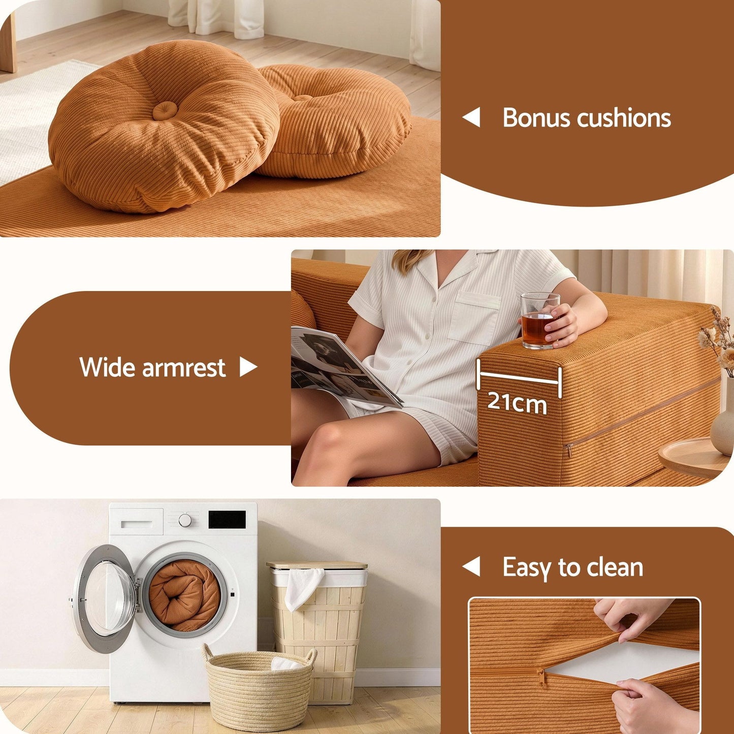 Artiss Folding Sofa Bed Floor Couch - Orange
