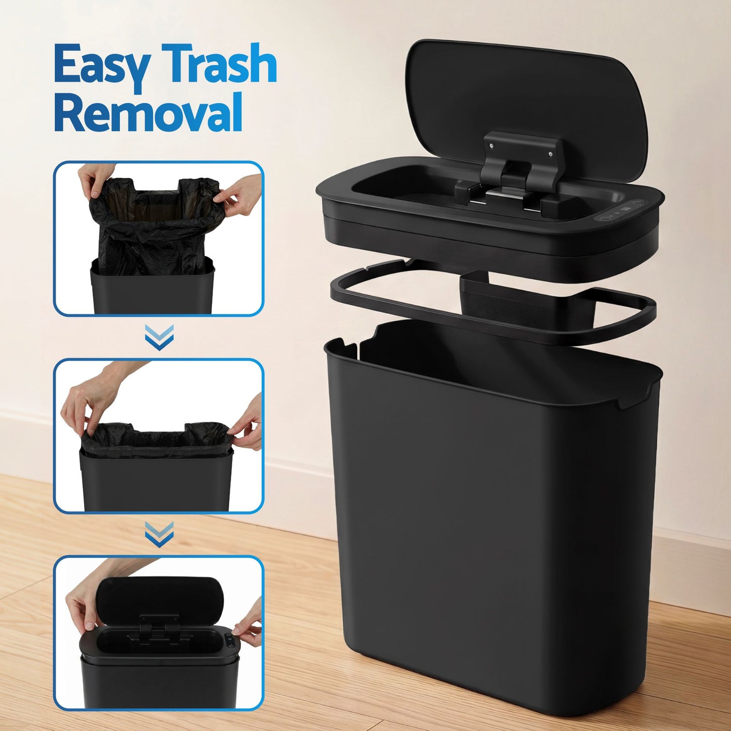 Devanti 2 Pack 11L Motion Sensor Bins - Black