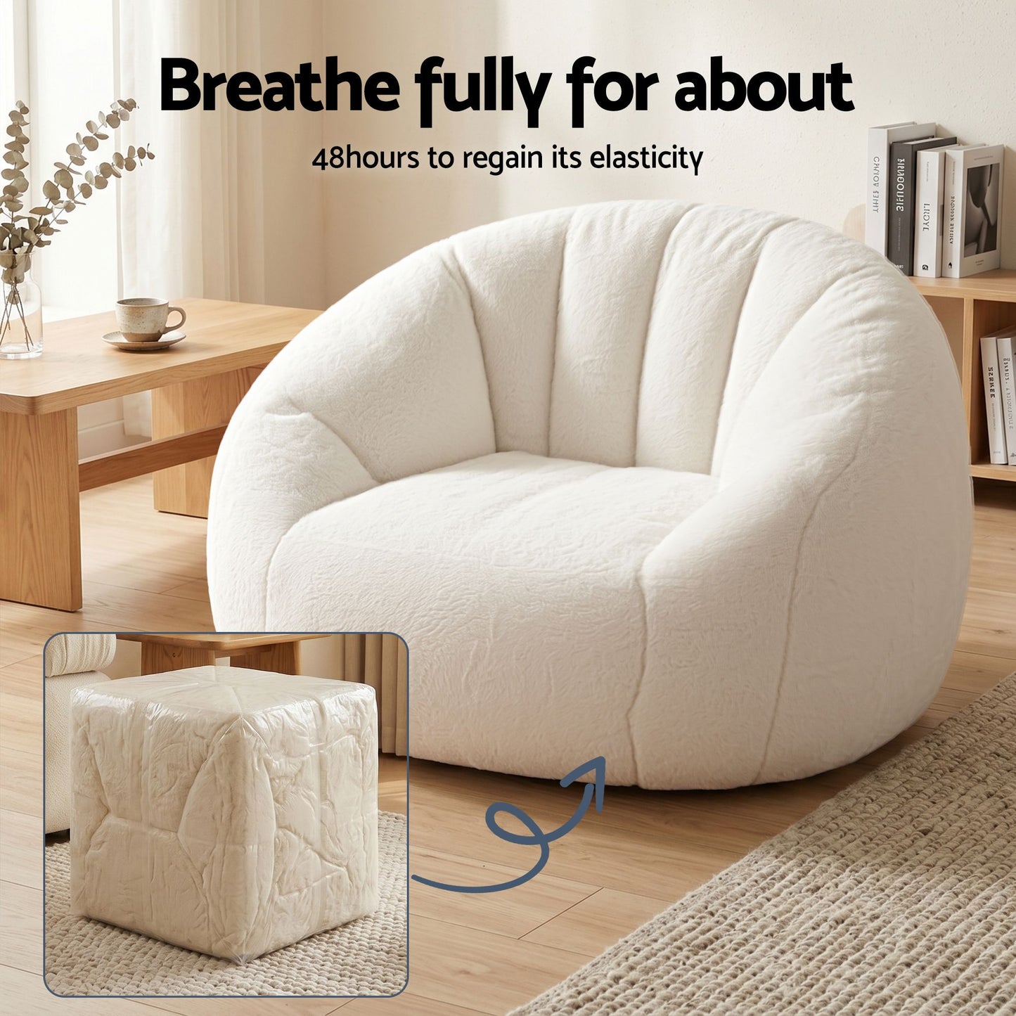 Artiss Faux Fur Bean Bag Sofa - White