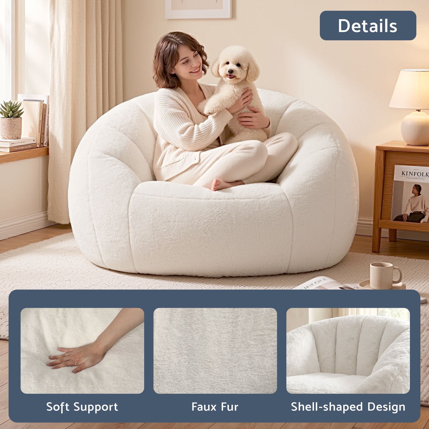 Artiss Faux Fur Bean Bag Sofa - White