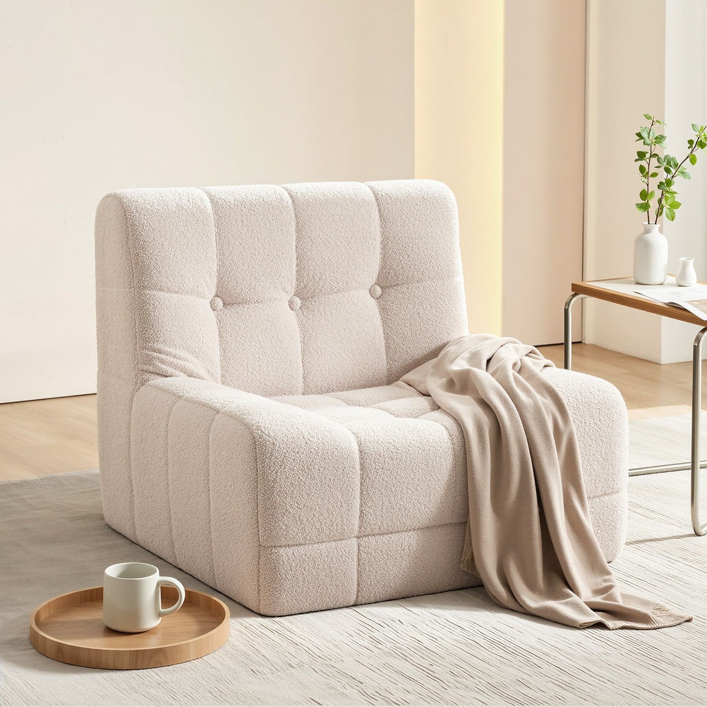 Artiss Single Boneless Fabric Sofa - White