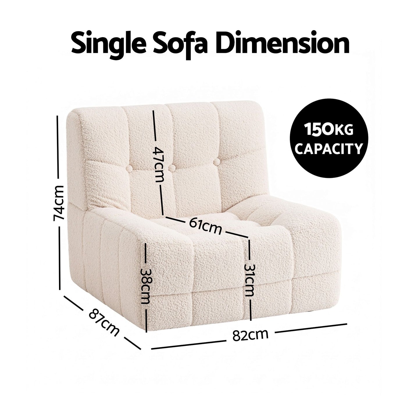 Artiss Single Boneless Fabric Sofa - White