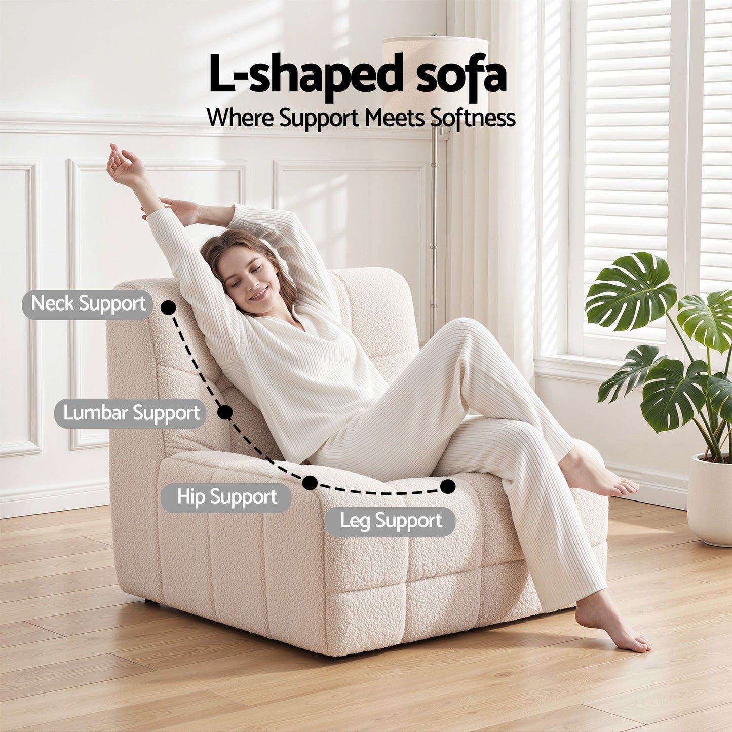 Artiss Single Boneless Fabric Sofa - White