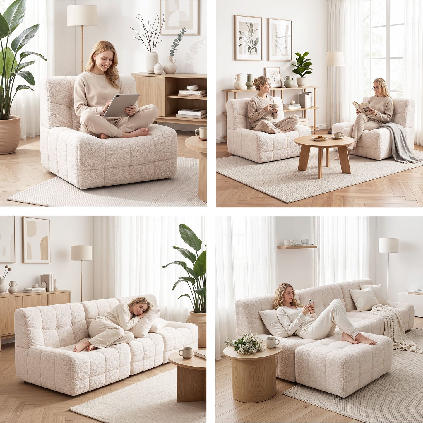 Artiss Single Boneless Fabric Sofa - White