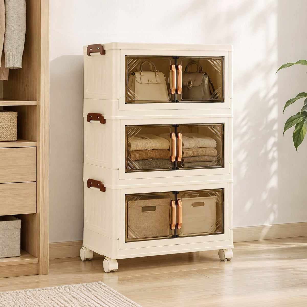 Artiss 3-Tier Foldable Storage Cabinet - White
