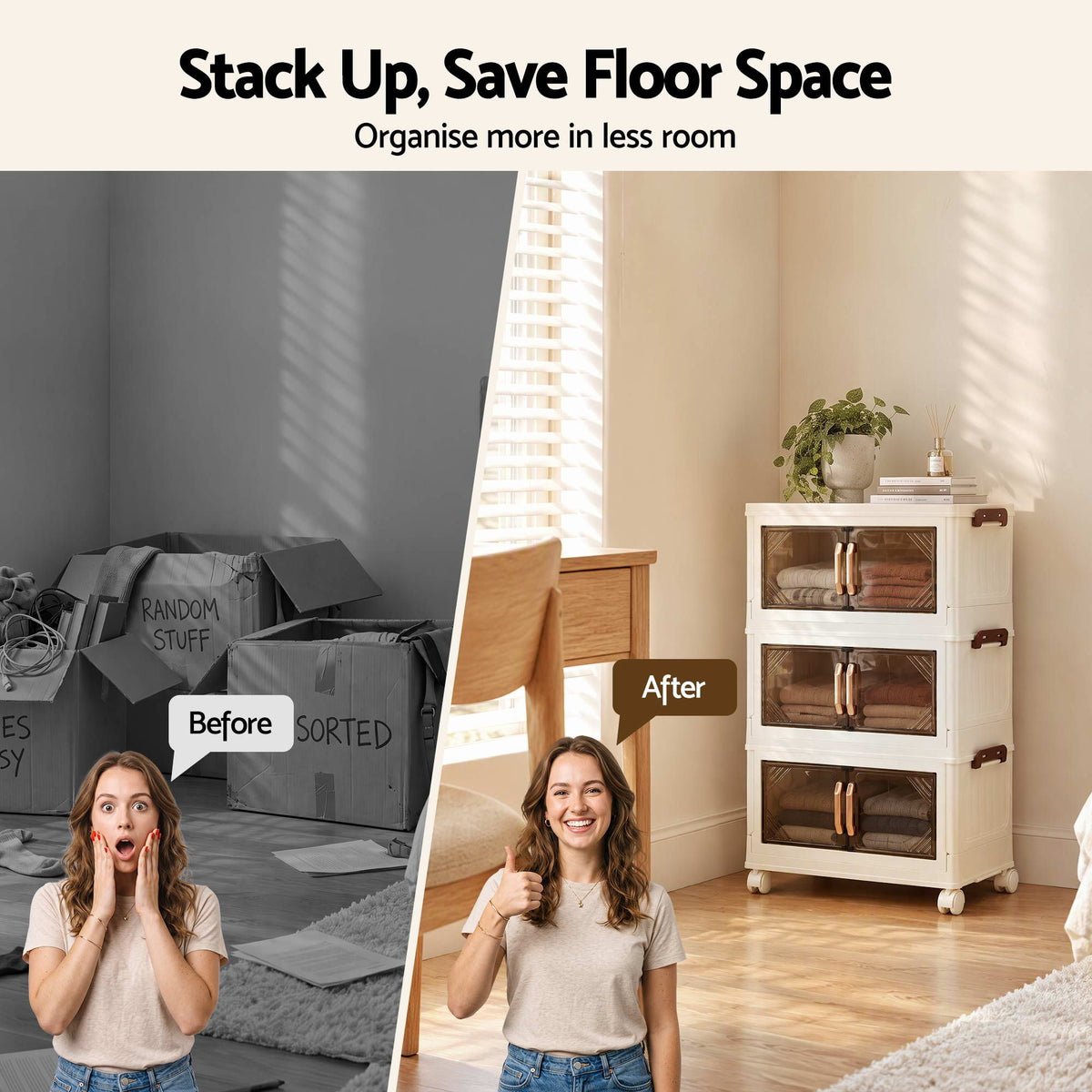 Artiss 3-Tier Foldable Storage Cabinet - White