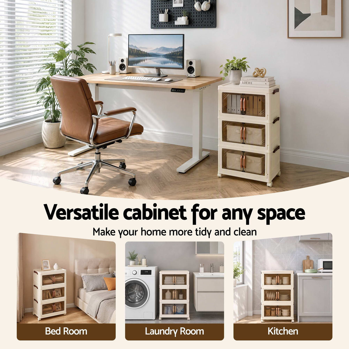 Artiss 3-Tier Foldable Storage Cabinet - White