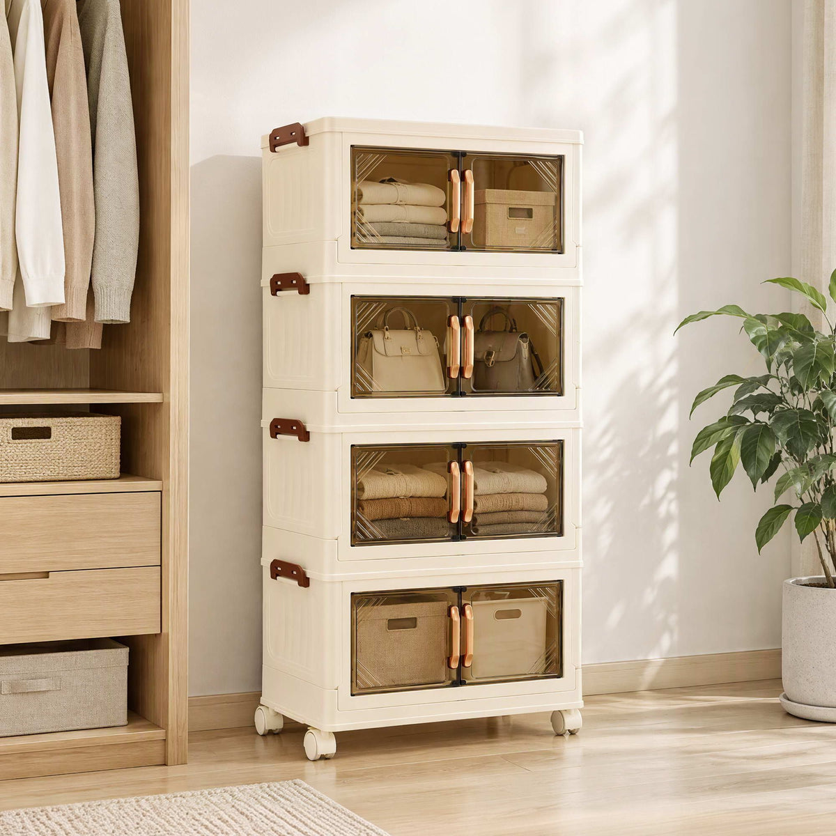 Artiss 4-Tier Foldable Storage Cabinet - White