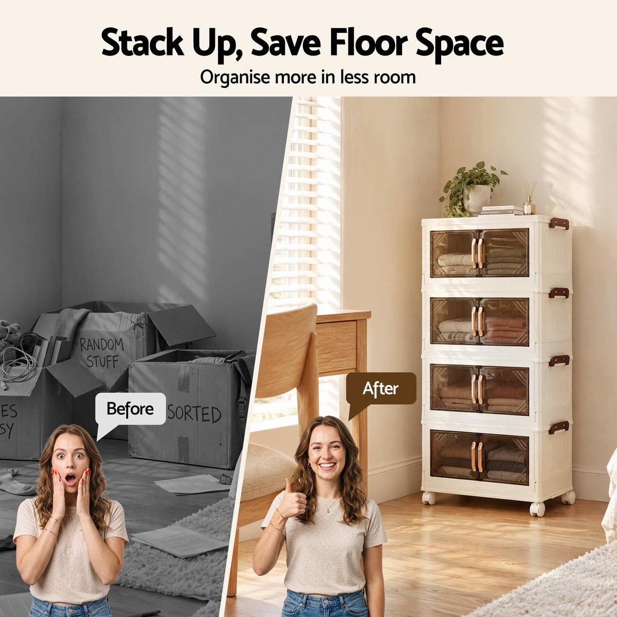 Artiss 4-Tier Foldable Storage Cabinet - White