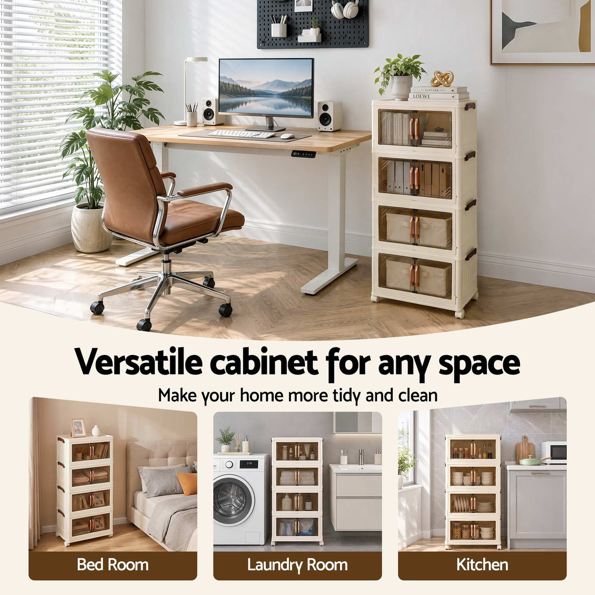 Artiss 4-Tier Foldable Storage Cabinet - White