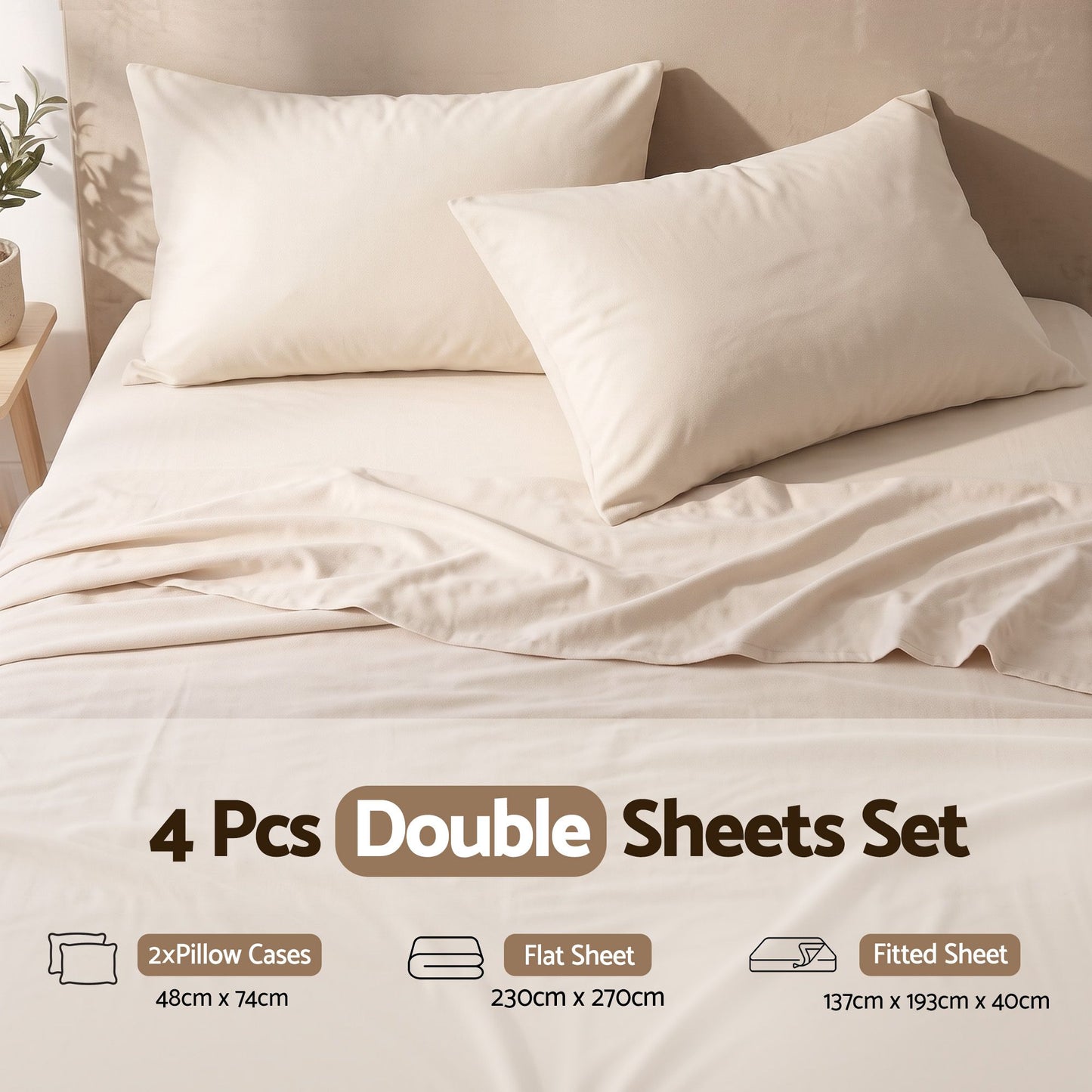 Giselle 150 GSM Micro Flannel Sheet Set - Double - Cream White