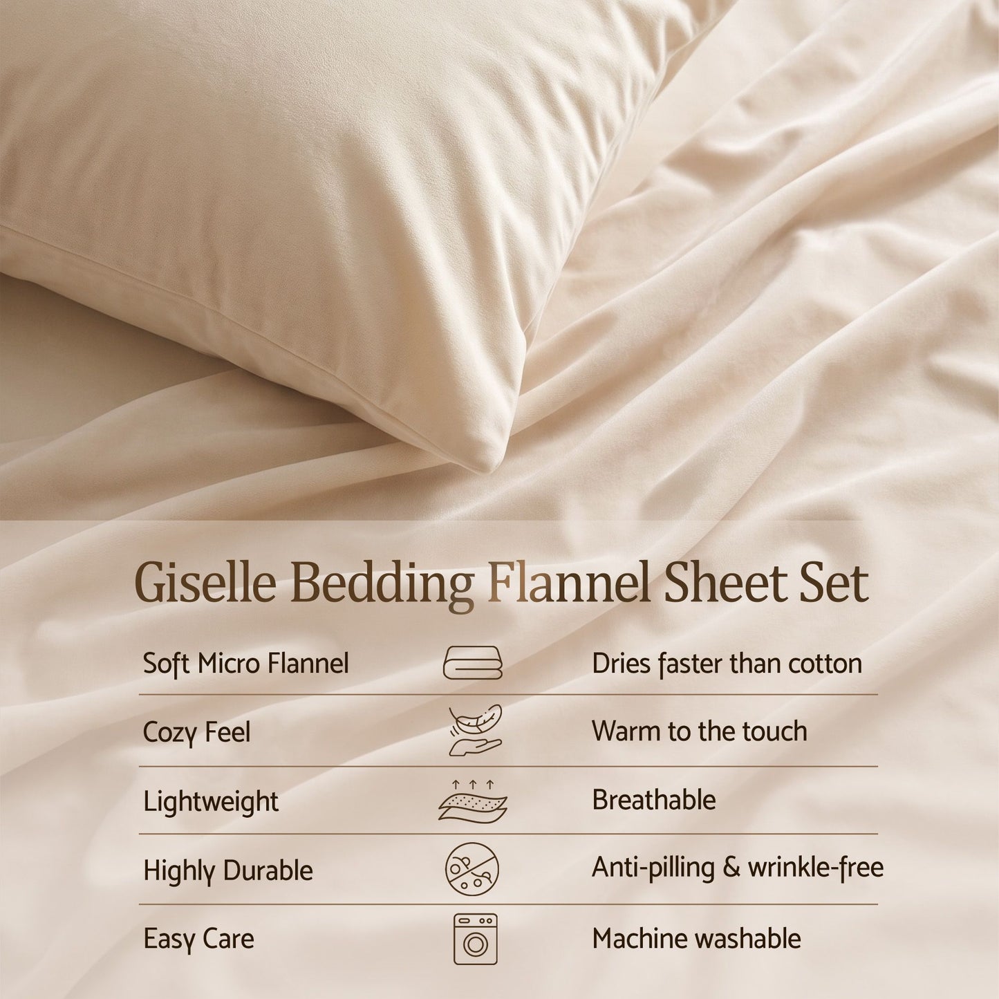 Giselle 150 GSM Micro Flannel Sheet Set - Double - Cream White