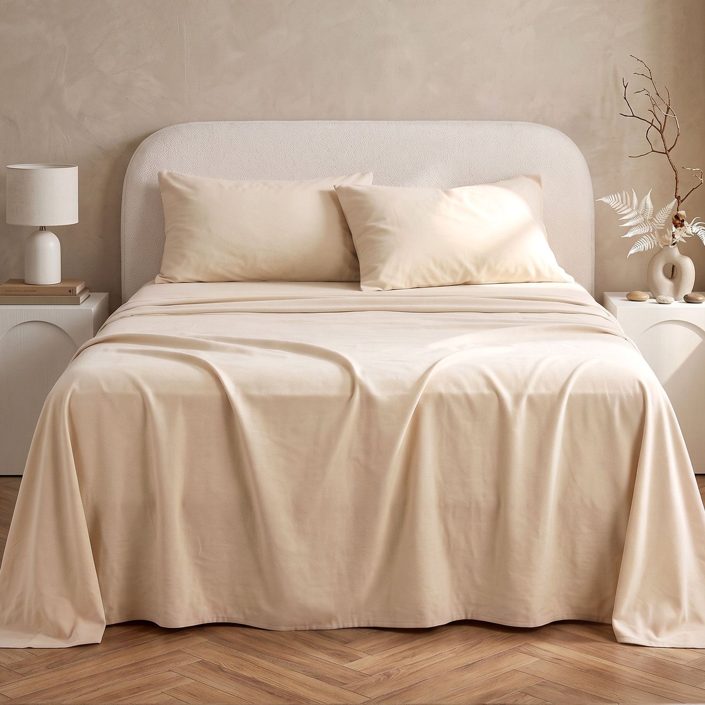 Giselle 150 GSM Micro Flannel Sheet Set - Double - Cream White