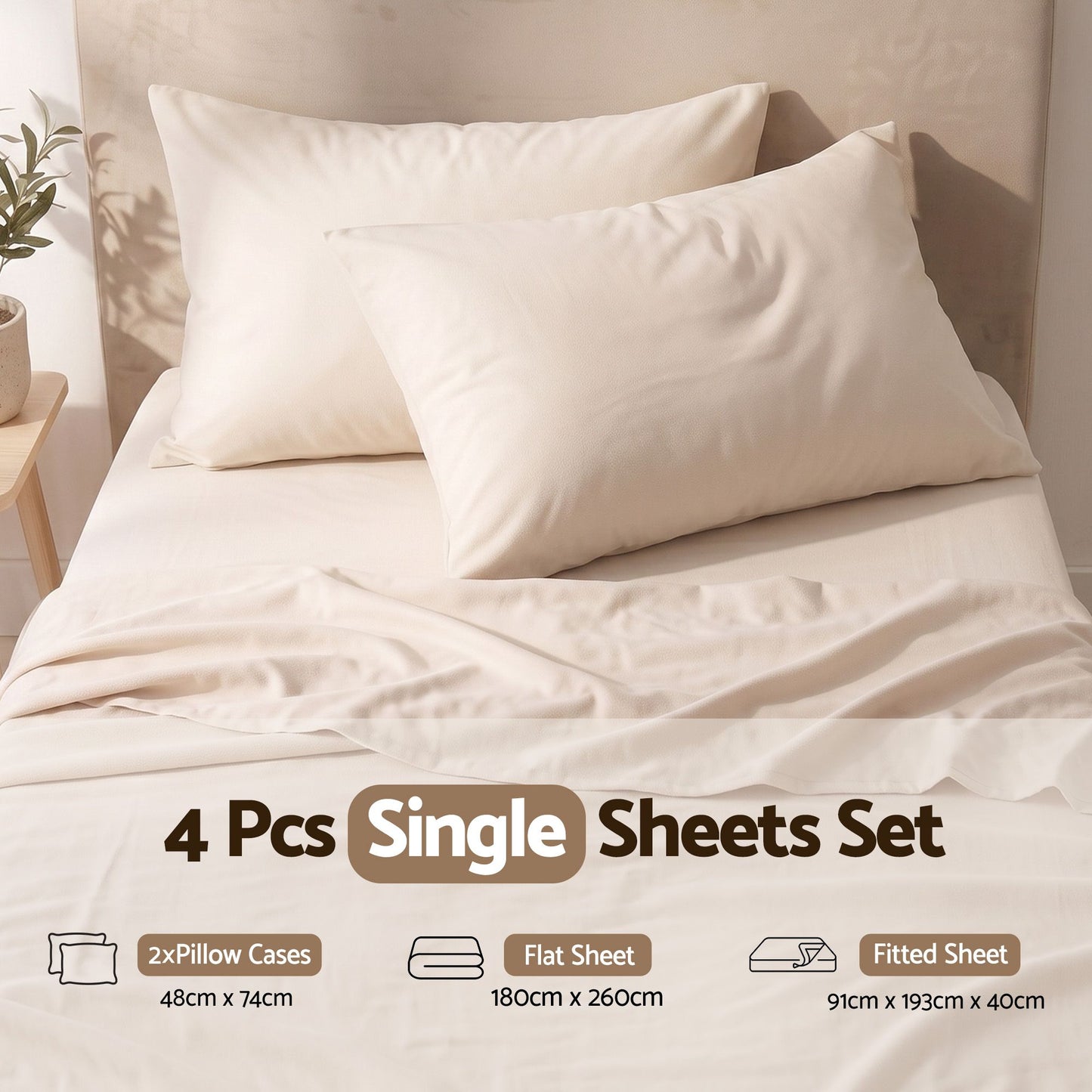 Giselle 150 GSM Micro Flannel Sheet Set - Single - Cream White