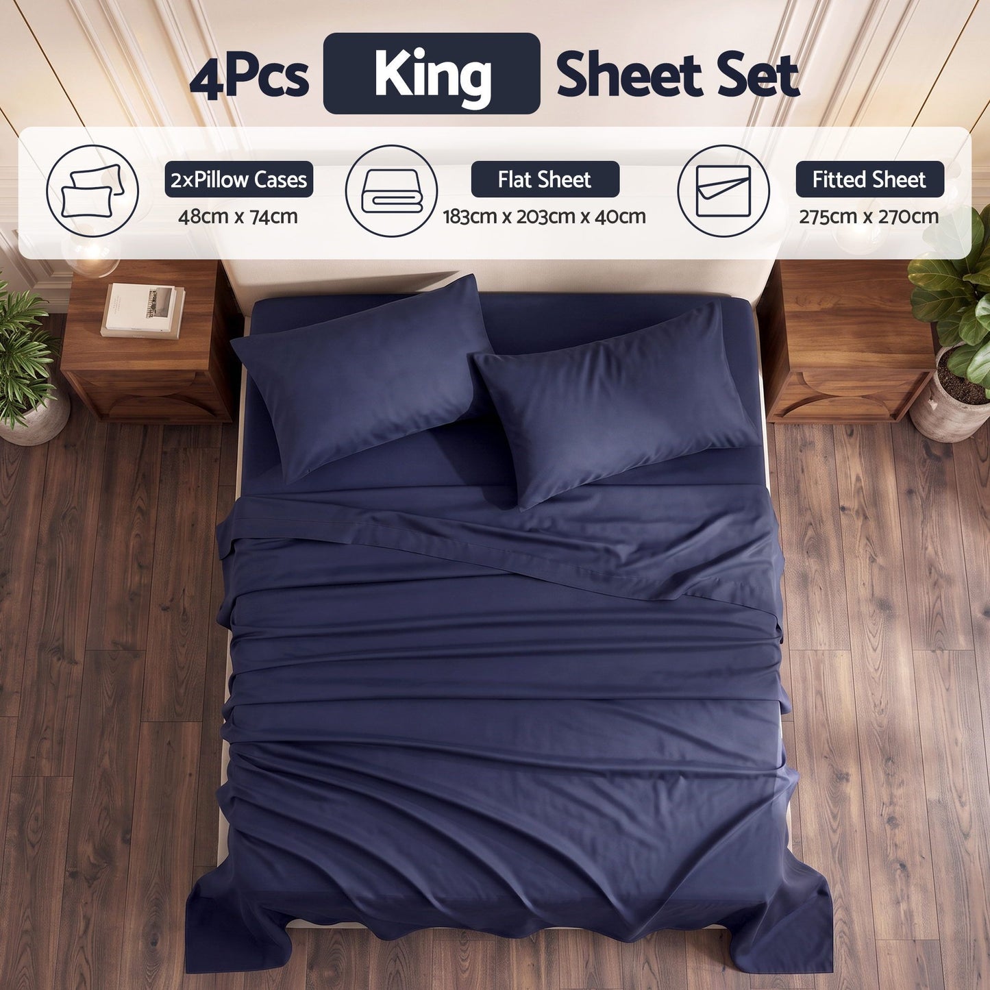 Giselle 500TC Cotton Sheet Set - King - Navy Blue