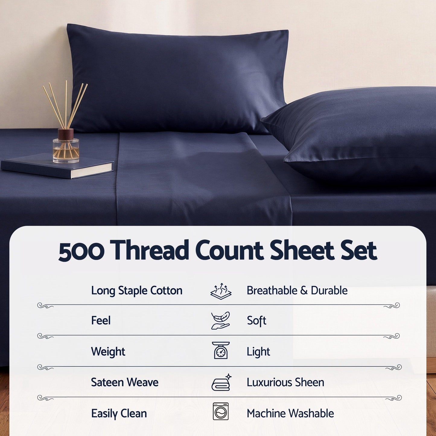Giselle 500TC Cotton Sheet Set - King - Navy Blue