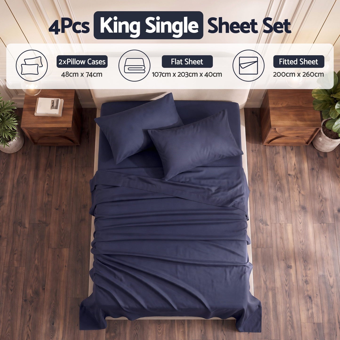 Giselle 500TC Cotton Sheet Set - King Single - Navy Blue