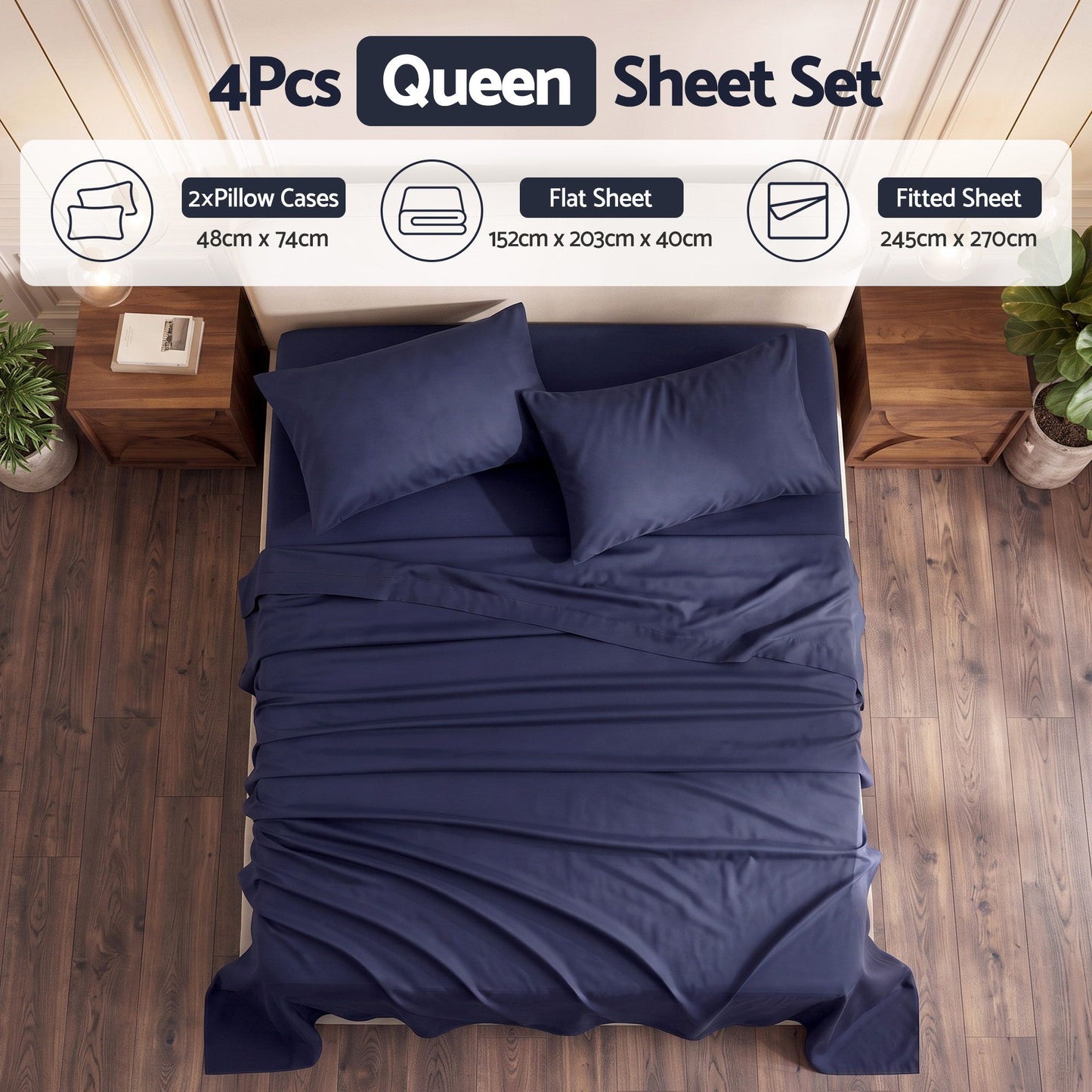 Giselle 500TC Cotton Sheet Set - Queen - Navy Blue