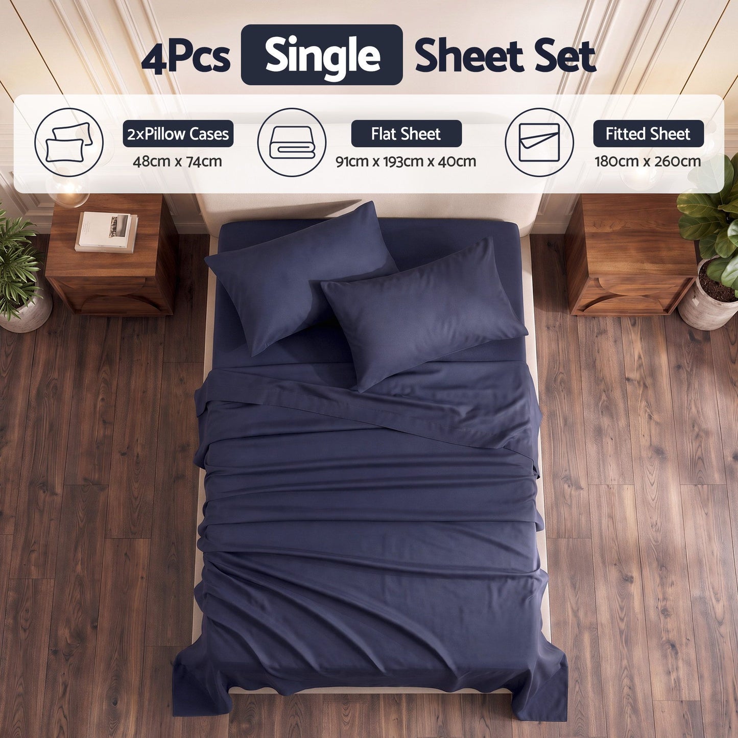 Giselle 500TC Cotton Sheet Set - Single - Navy Blue