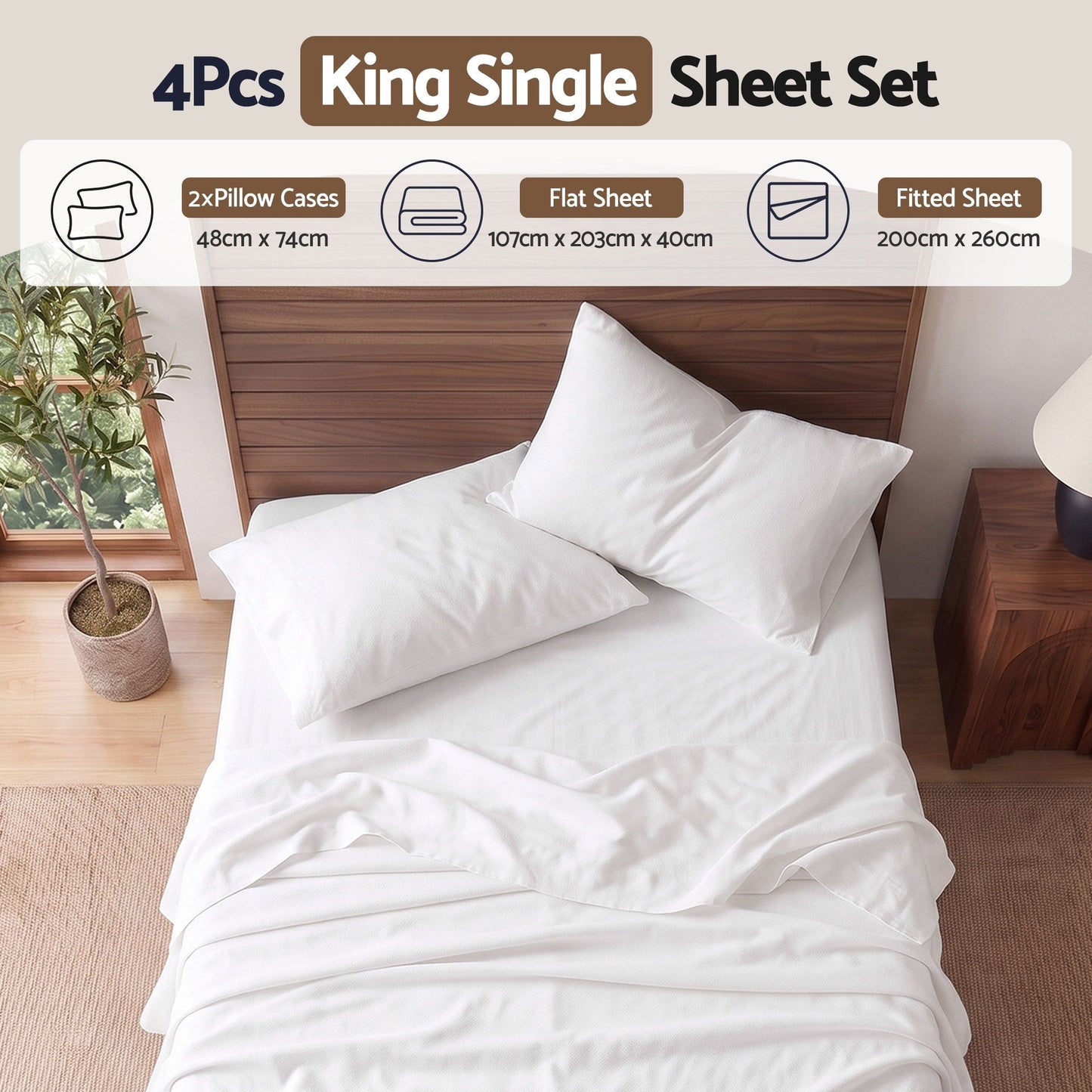 Giselle 500TC Cotton Sheet Set - King Single - White