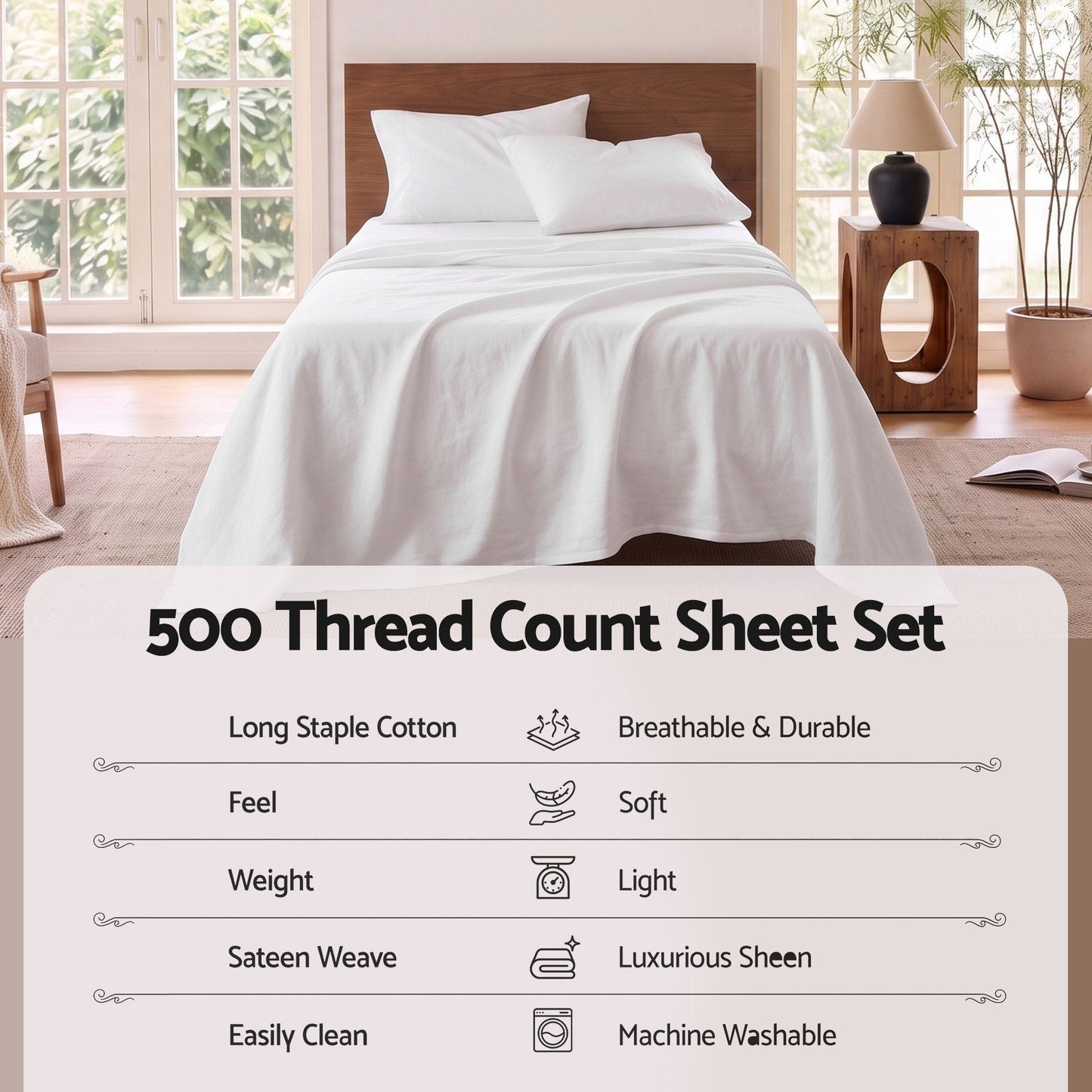 Giselle 500TC Cotton Sheet Set - Single - White
