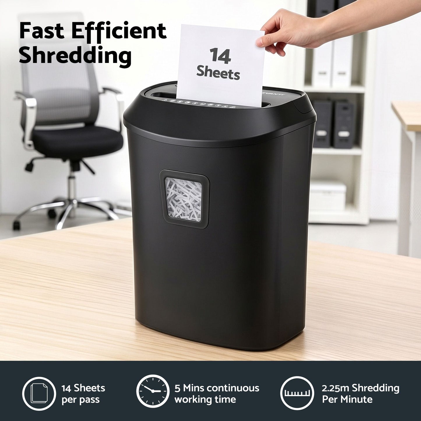 Devanti 25L Paper Shredder - 14-Sheet Cross-Cut