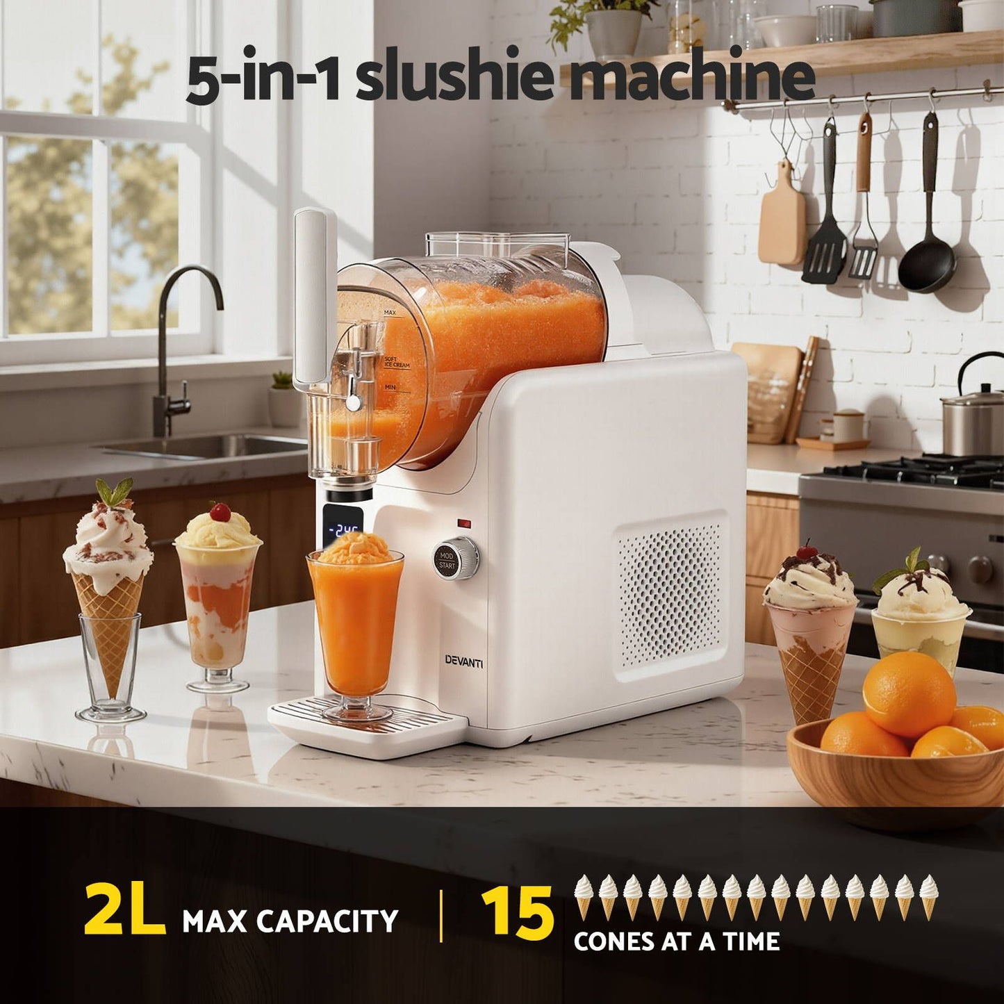 Devanti 5-in-1 Slushie & Ice Cream Maker 2L