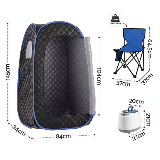 Devanti Portable Steam Sauna Tent 1-Min PoP Up 1000W 2L Steamer Home SPA Timer