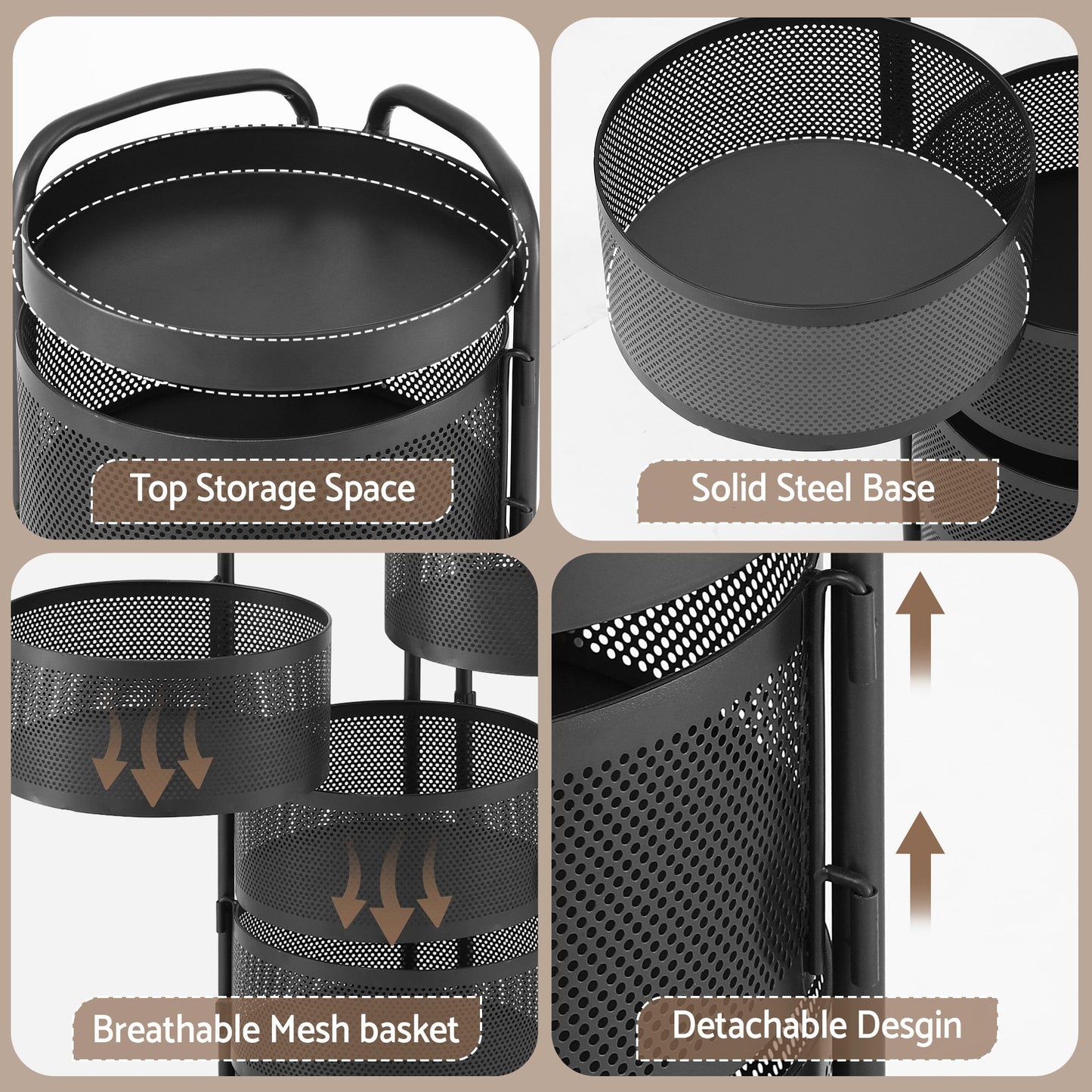 Artiss 5-Tier Kitchen Storage Trolley - Black