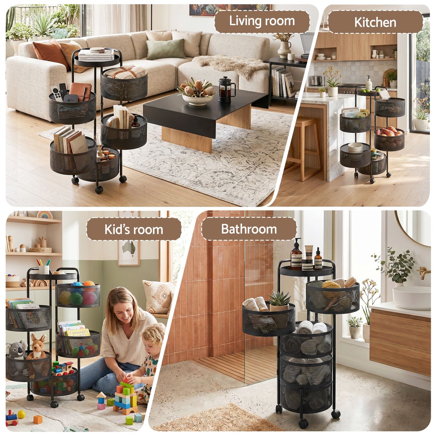 Artiss 5-Tier Kitchen Storage Trolley - Black