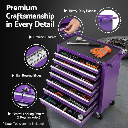 Giantz 7-Drawer Tool Chest Trolley - Purple
