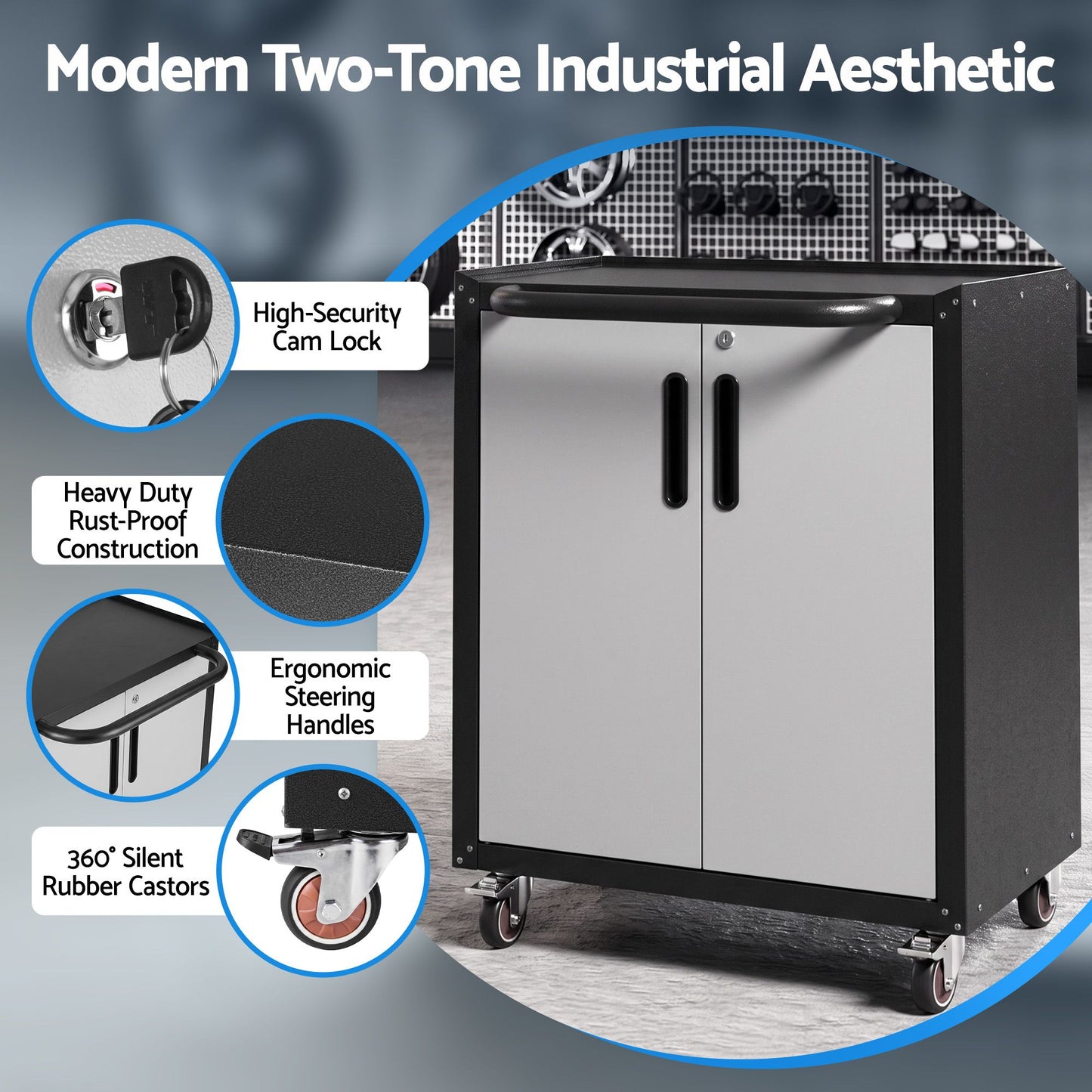 Giantz Rolling Tool Cabinet - Black & Grey