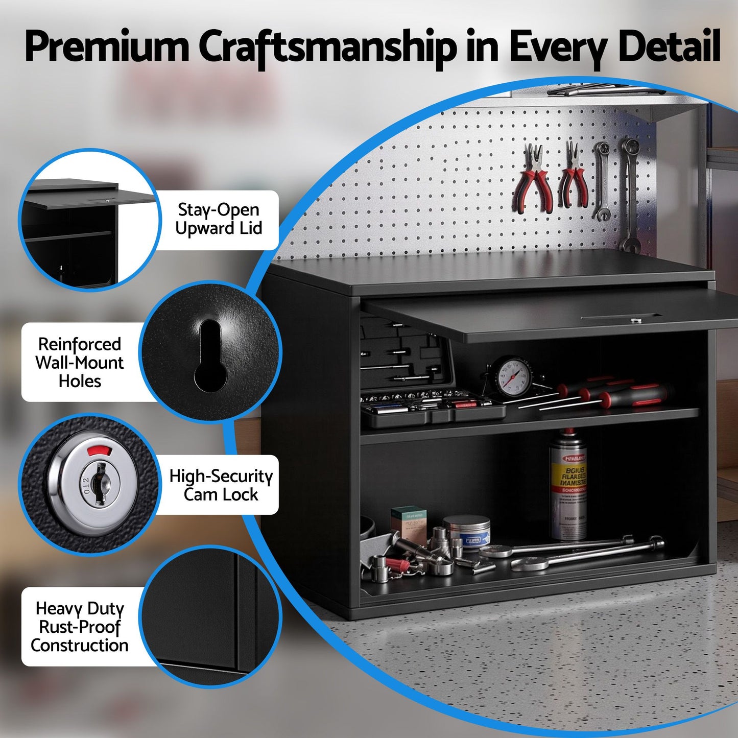 Giantz Overhead Wall-Mount Tool Cabinet - Black