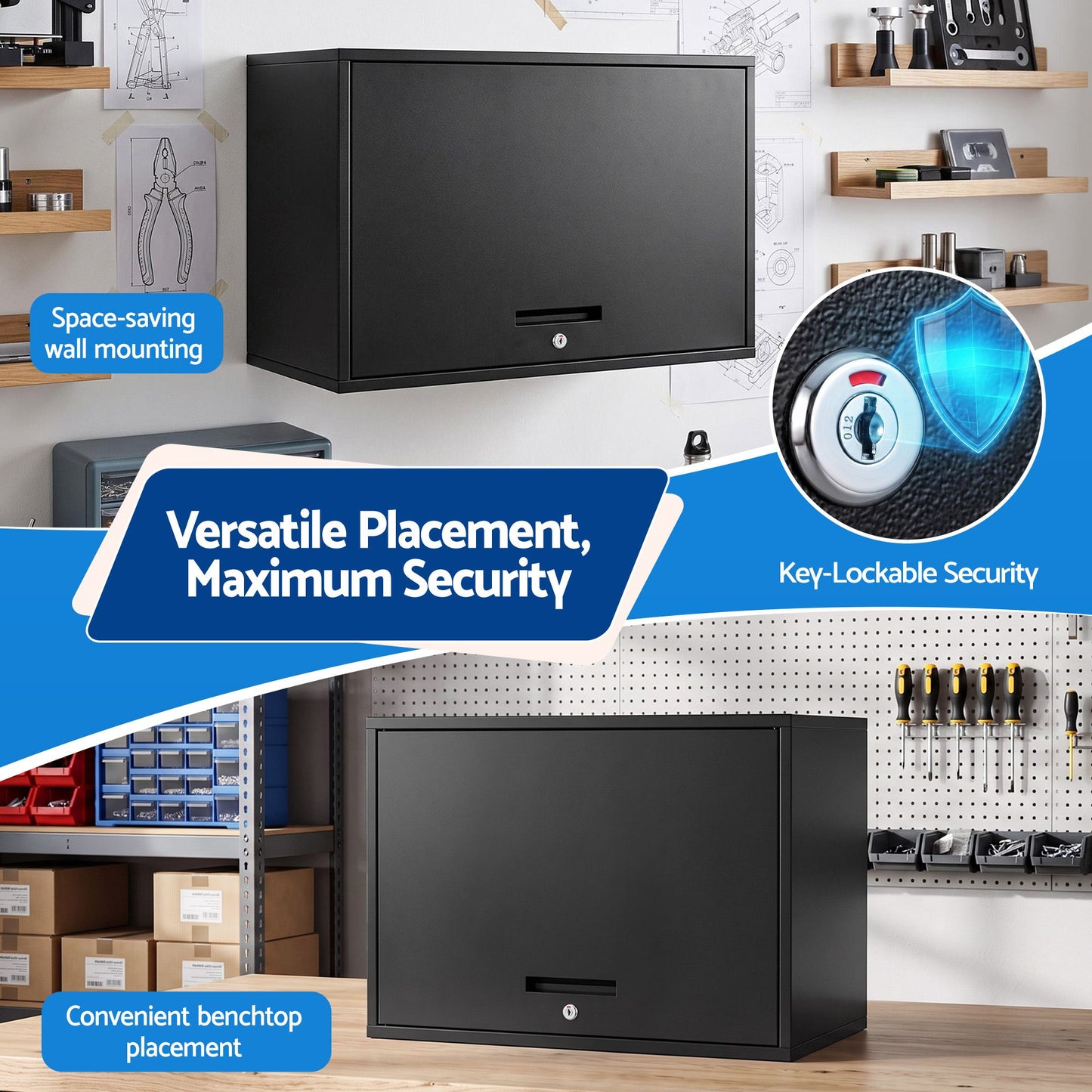 Giantz Overhead Wall-Mount Tool Cabinet - Black