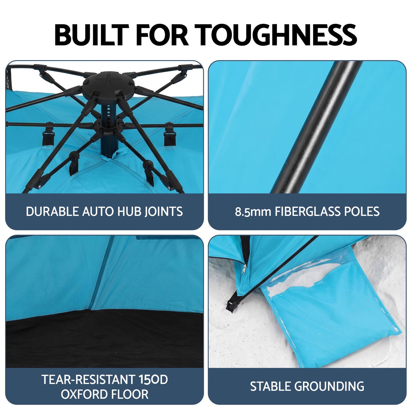 Weisshorn Beach Tent 3-4 Person Pop Up Sun Shade UPF 50 Automatic Outdoor Blue