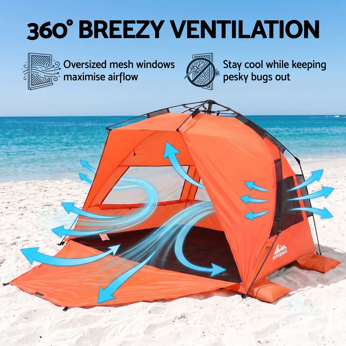 Weisshorn Beach Tent 3-4 Person Pop Up Sun Shade UPF 50 Automatic Outdoor Orange