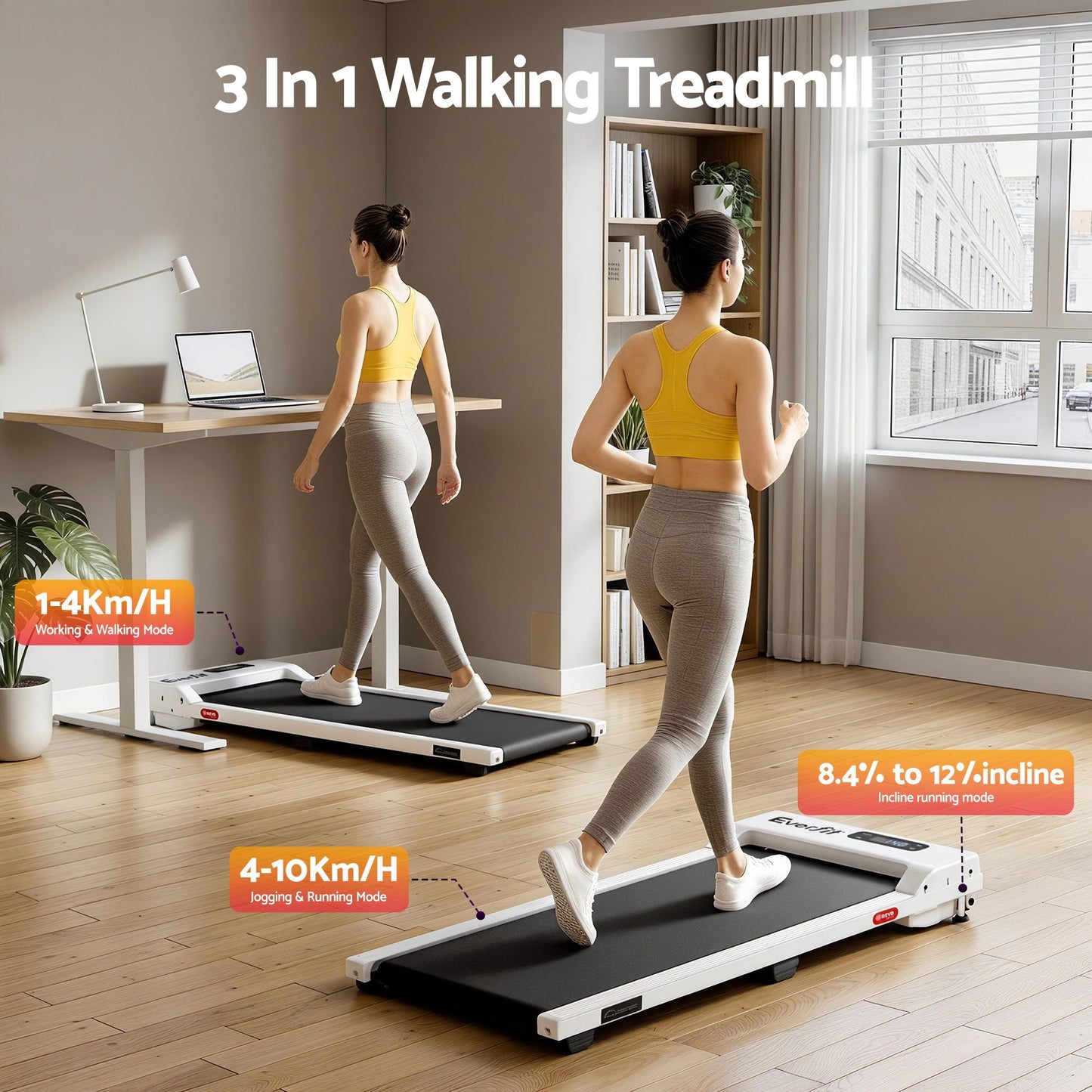 Everfit 3-in-1 Walking Pad Treadmill - White