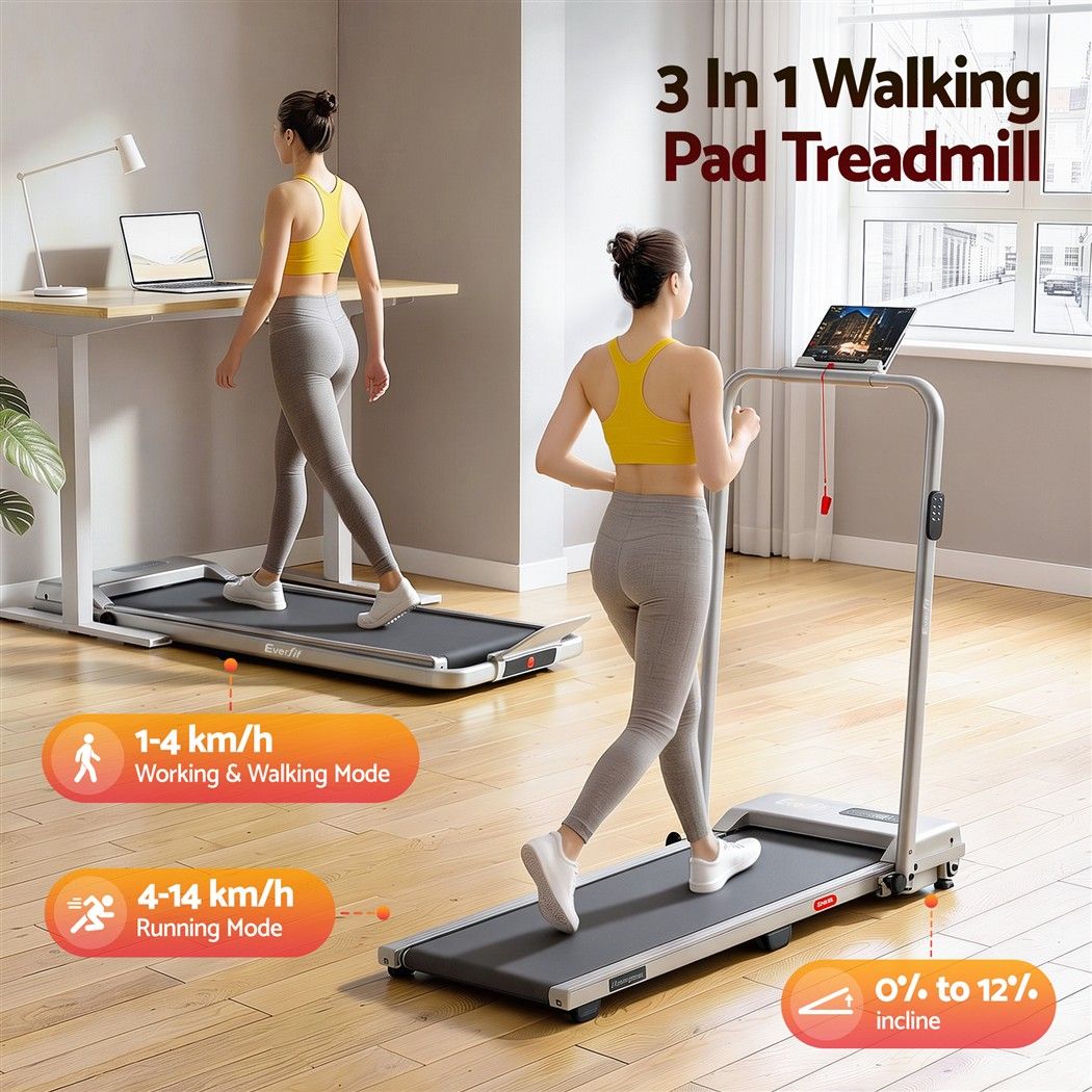 Everfit 3-in-1 Under-Desk Walking Pad Treadmill - Silver