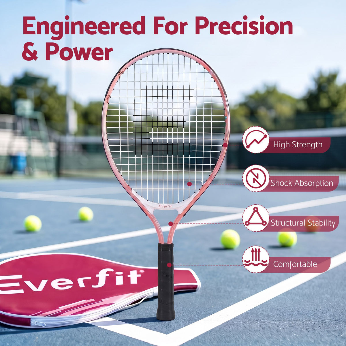 Everfit 23 Inch Tennis Racket Set of 2 Pack Lightweight Cushioned Grip Pink