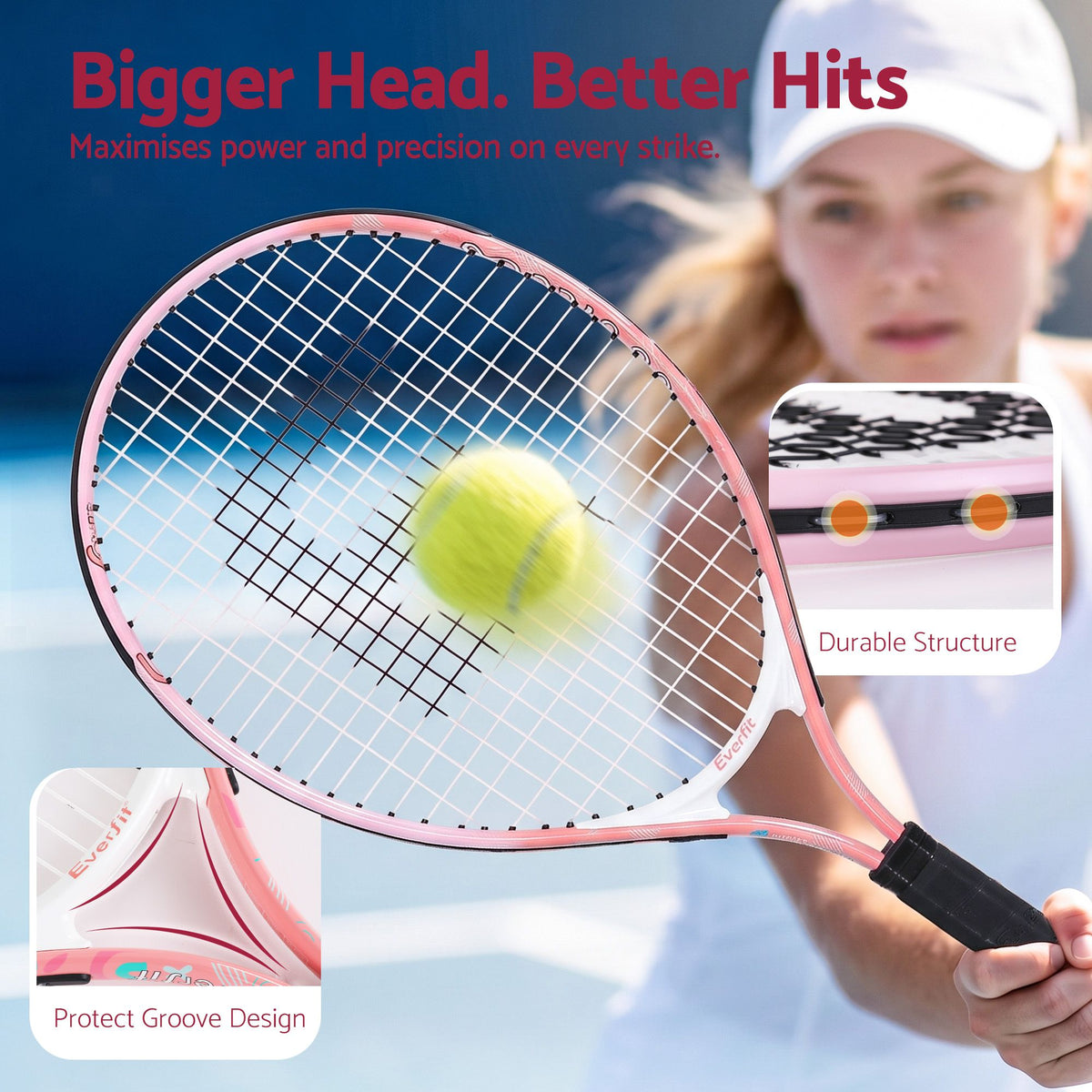 Everfit 23 Inch Tennis Racket Set of 2 Pack Lightweight Cushioned Grip Pink