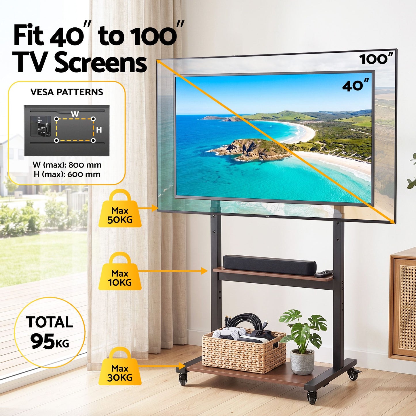 Artiss Mobile TV Stand - 40-100 Inch