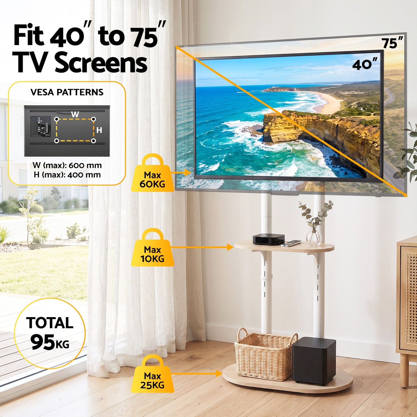Artiss Mobile TV Floor Stand - 40-75 Inch