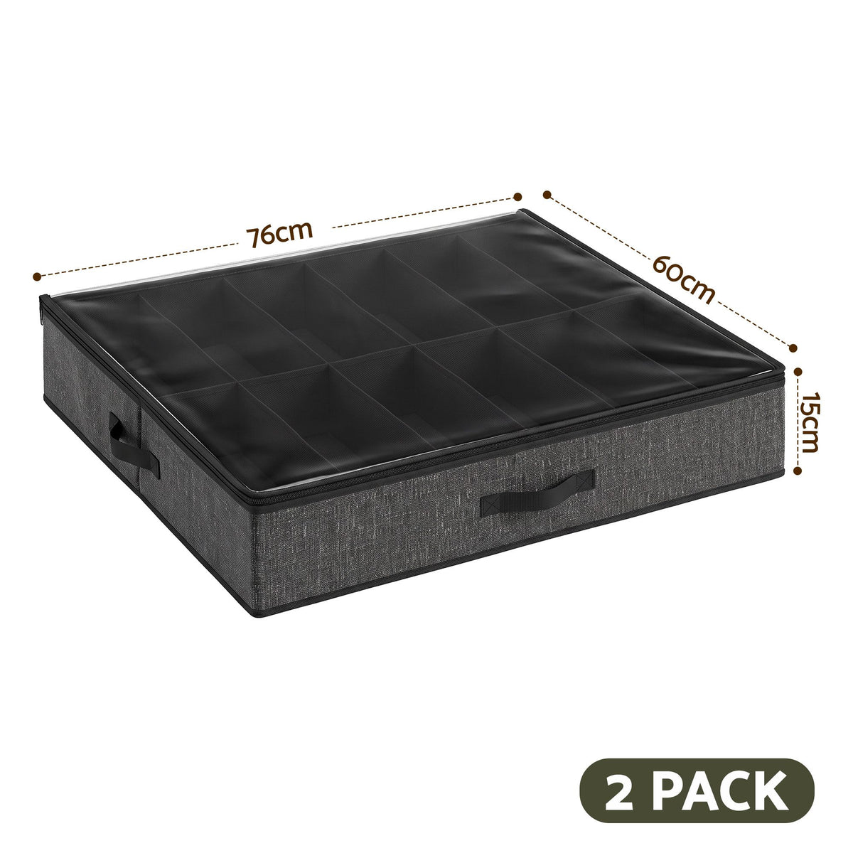 Artiss Under Bed Shoe Storage Containers X2 Box Organiser 12 Pairs Fabric Grey
