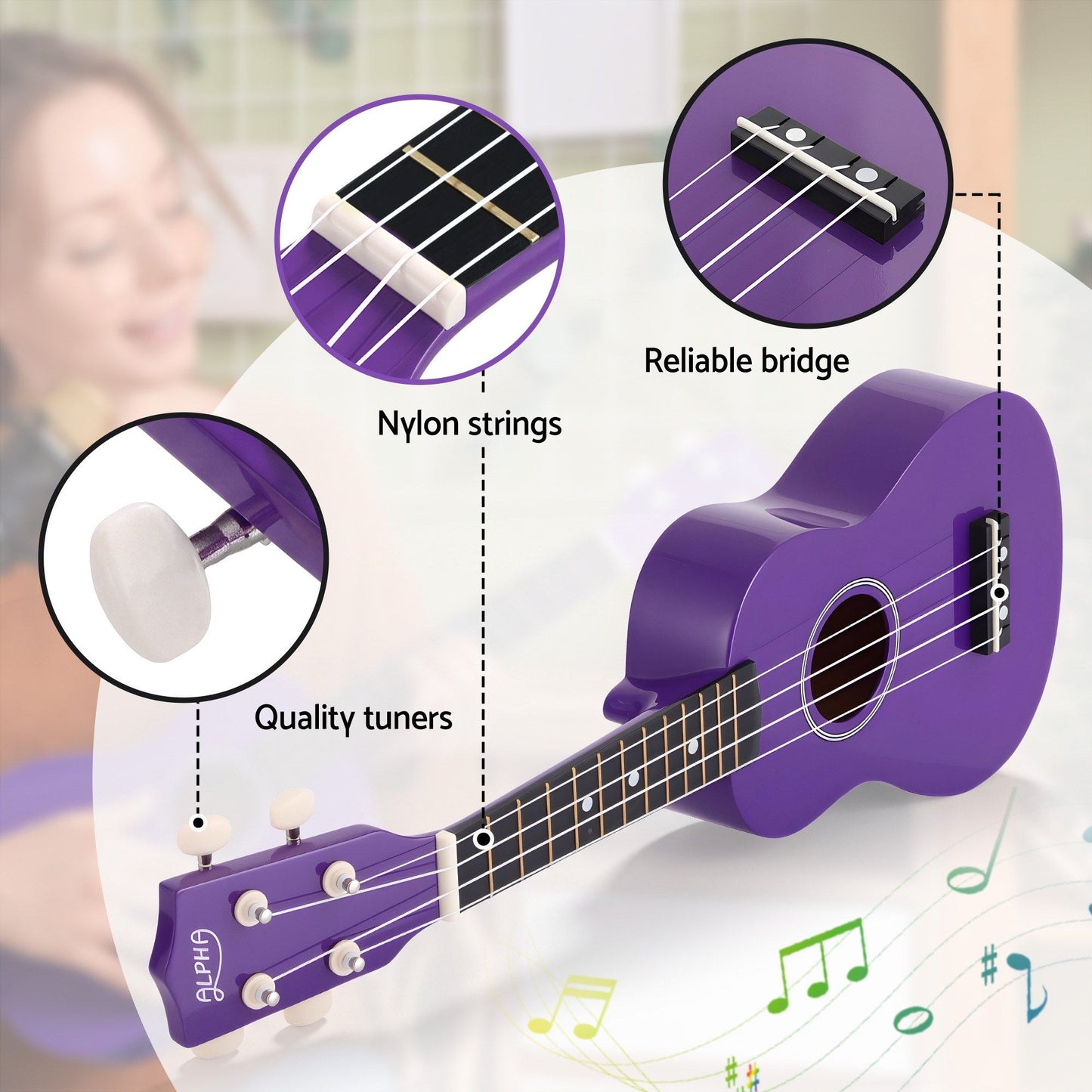 Alpha 21-inch Soprano Ukulele - Purple