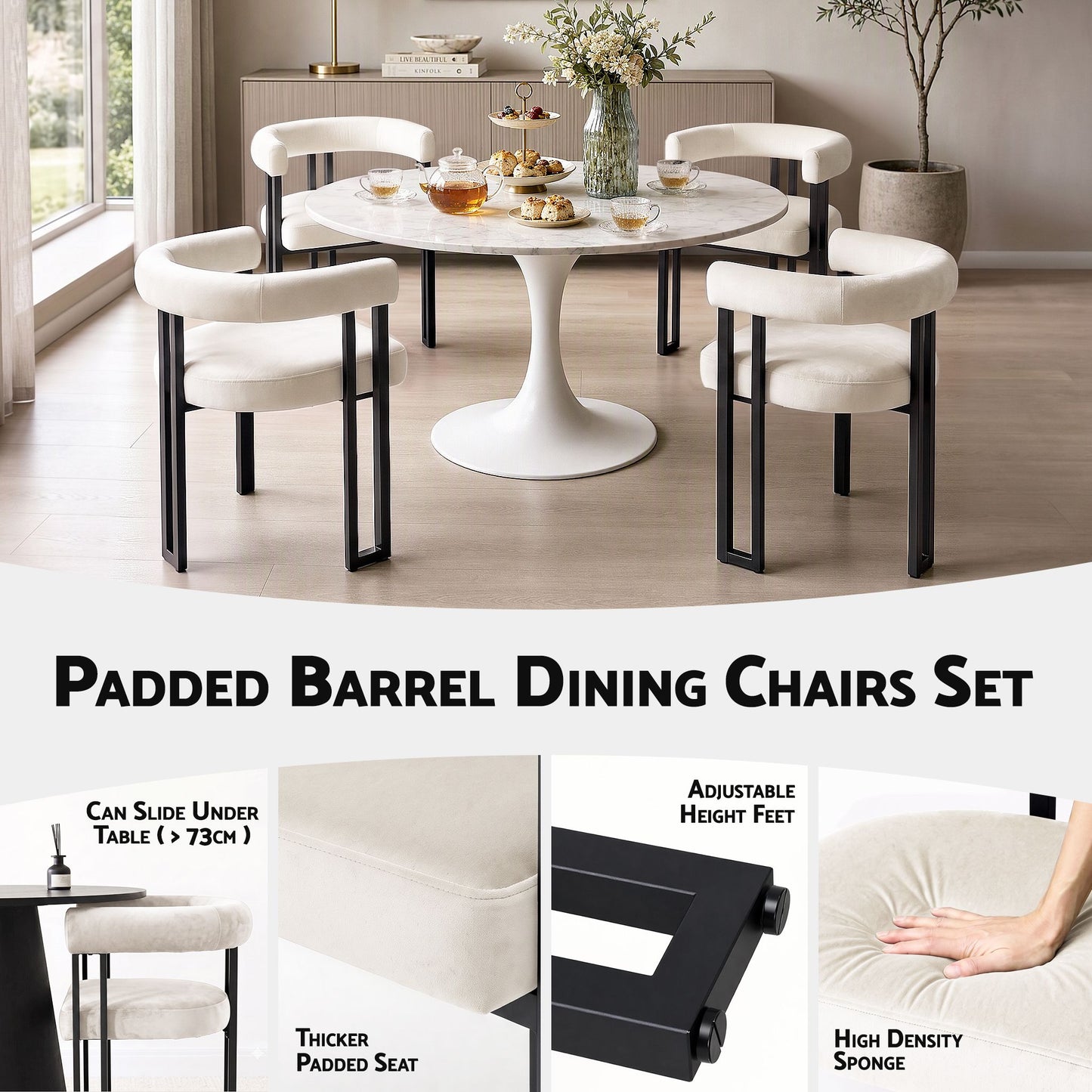Artiss Velvet Dining Chairs - 6 Pack - Beige