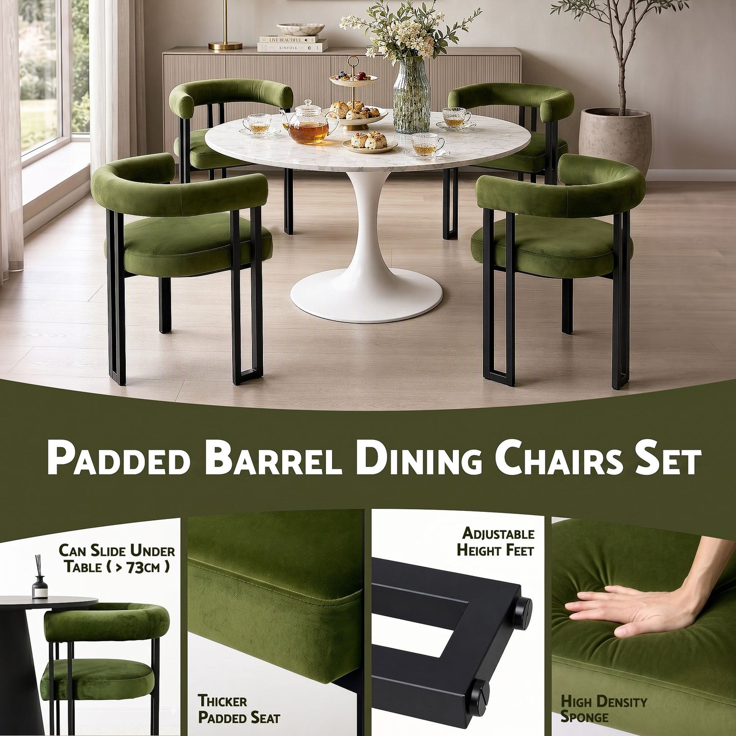 Artiss Velvet Dining Chairs - 4 Pack - Green