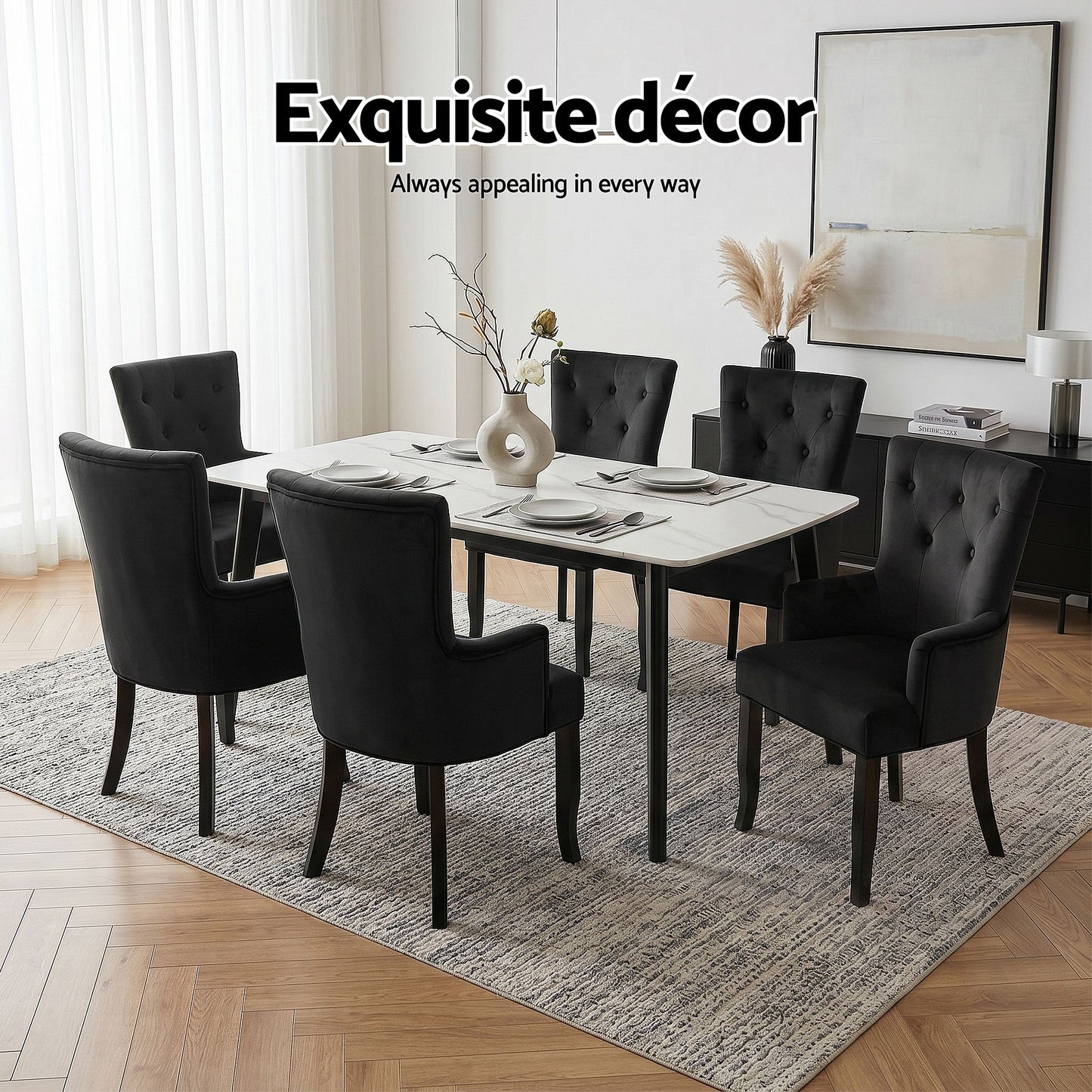 Artiss Velvet Dining Chairs Set of 6 - Black