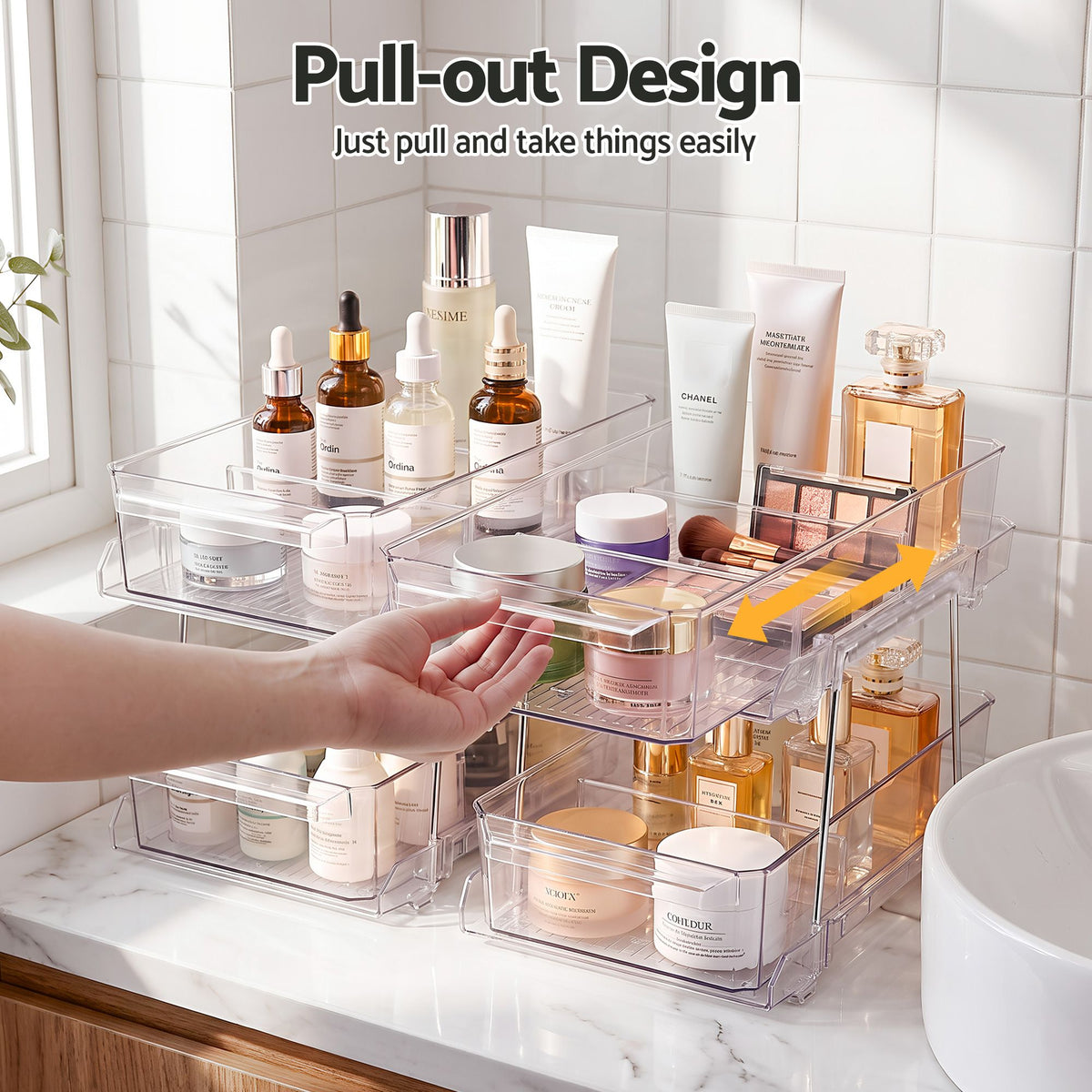 Artiss 2 Pack Clear Pull Out Cabinet Organiser 2 Tier Storage Drawers