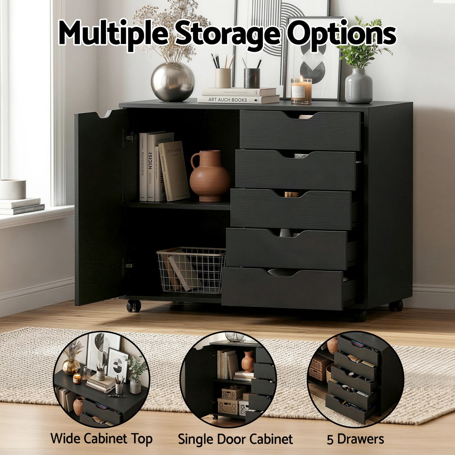 Artiss Mobile Filing Cabinet - 5 Drawer