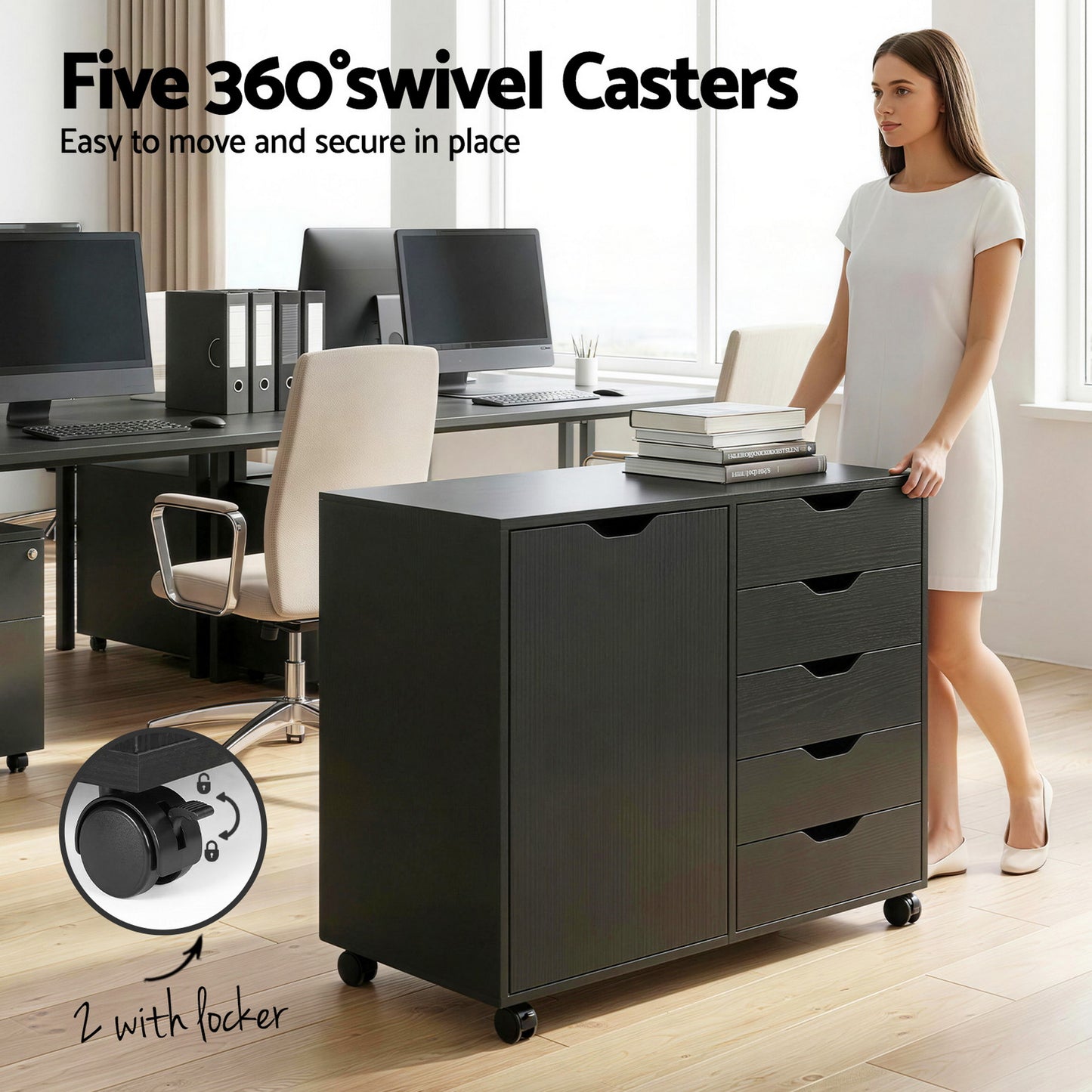 Artiss Mobile Filing Cabinet - 5 Drawer